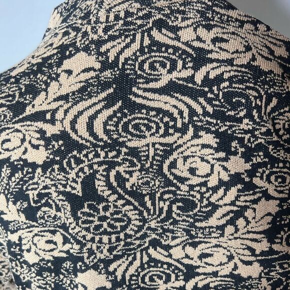 ♥️ Zara Black beige Patterned fitted ruched midi sweater Dress size medium large - Picture 6 of 9